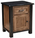 Amish Empire nightstand w Door in a two toned look with black painted frames and tops with dark walnut stained panels and drawers in Elm 