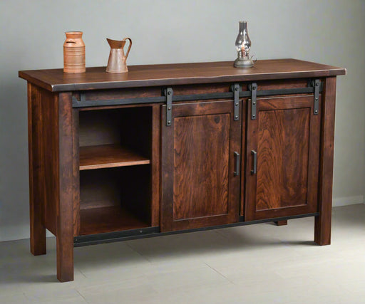 Amish Farmhouse Buffet w/ Drawers
Hardware: 55276-BBR Pull
1 Adjustable Wood Shelf in Base (Behind each doors)