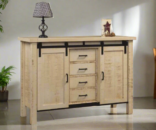 Amish Farmhouse Server
-Hardware: 55276-BBR Pull
-1 Adjustable Wood Shelf behind each Door
-2 Sliding Barn Doors