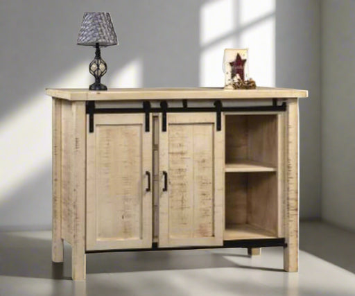 Amish Farmhouse Server
-Hardware: 55276-BBR Pull
-1 Adjustable Wood Shelf behind each Door
-2 Sliding Barn Doors