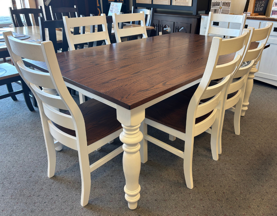 Amish Farmhouse Shreveport Leg Dining Set - Raven Chairs - Two-Toned - Solid Oak Dining Set - Painted White