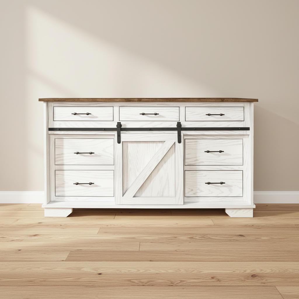 Sliding Barn Door Bedroom Dresser Painted White Solid Wood Black Hardware