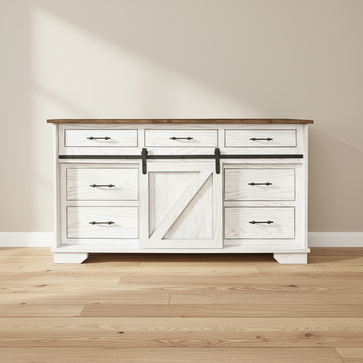 Sliding Barn Door Bedroom Dresser Painted White Solid Wood Black Hardware