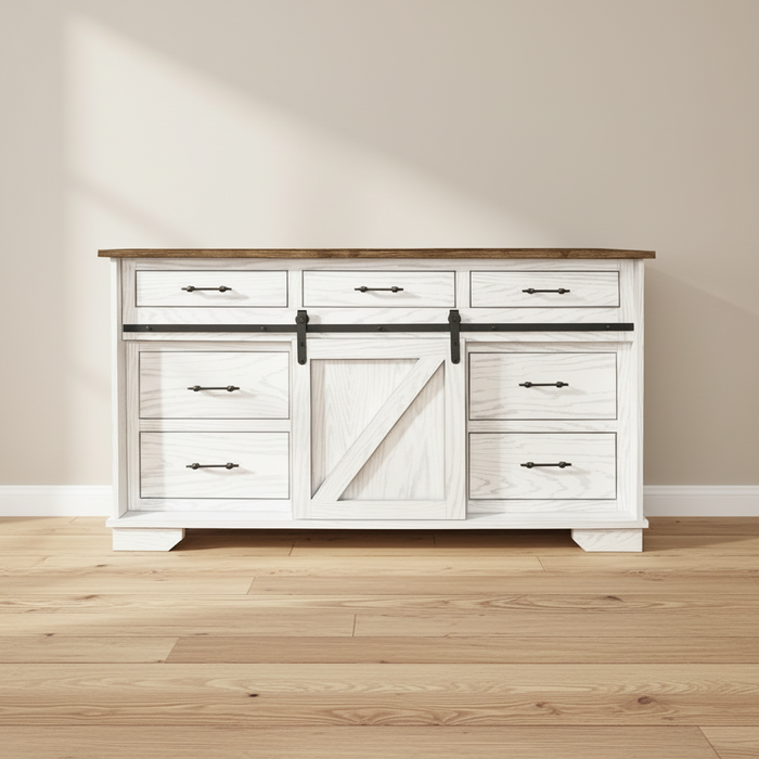 Sliding Barn Door Bedroom Dresser Painted White Solid Wood Black Hardware