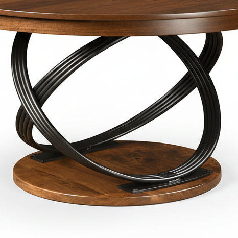 Amish Findlay Single Pedestal Table - Round Amish Table - Metal Base Amish Table - Unique Metal Base Table - Amish Walnut Table - Base Detail Photo