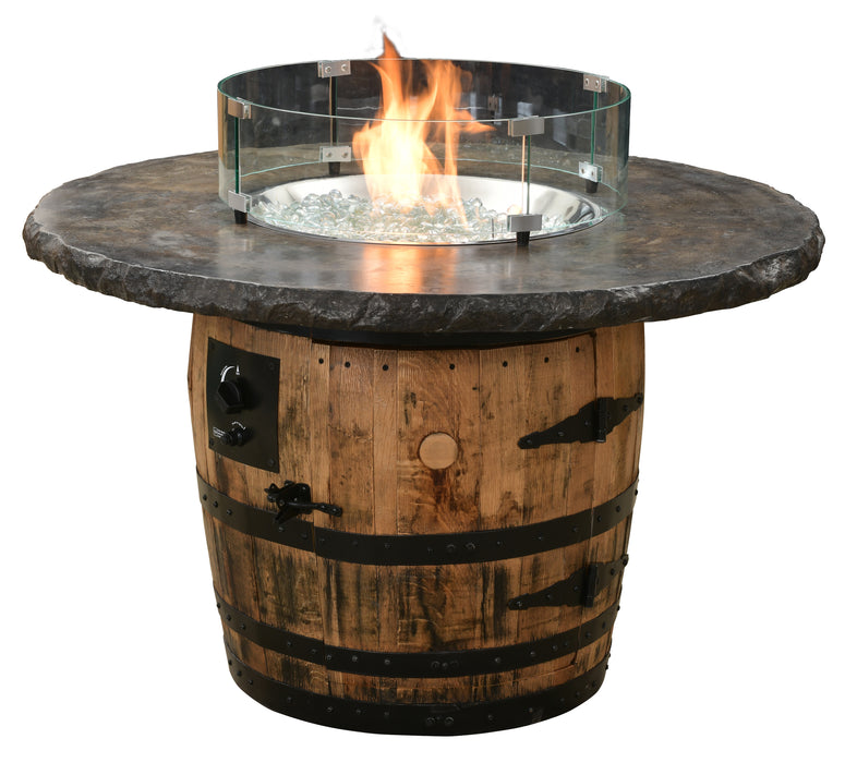 Firepit Barrel Table with Concrete Top Natural Gas or Propane Amish Made Front Facing