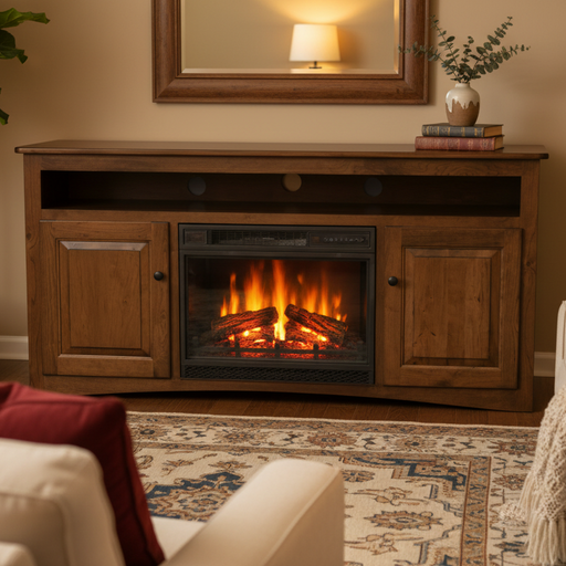 Quick Ship Amish Eco TV Stand With Fireplace 60" TV Stands w/ Fireplace Shaker