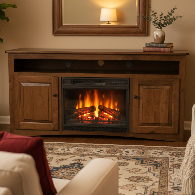 Quick Ship Amish Eco TV Stand With Fireplace 60" TV Stands w/ Fireplace Shaker