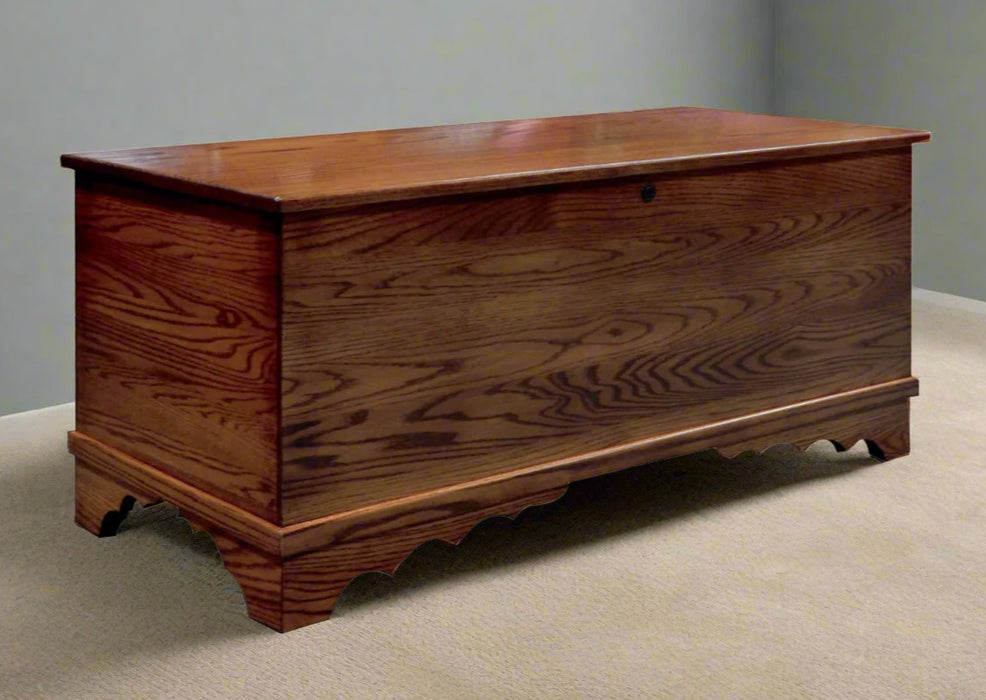 Amish Made Cedar Chest with Flat Top Oak 113 Michaels Stain Front Facing