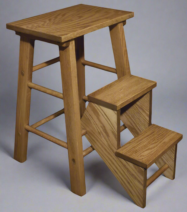 Flip Out Step Stool Oak Wood Fruitwood Stain Amish Built