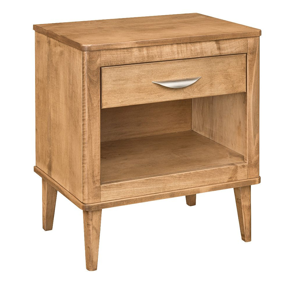 Amish Florence 1-Drawer Open Night Stand - Solid Brown Maple - Mid-Century Modern Amish Night Stand