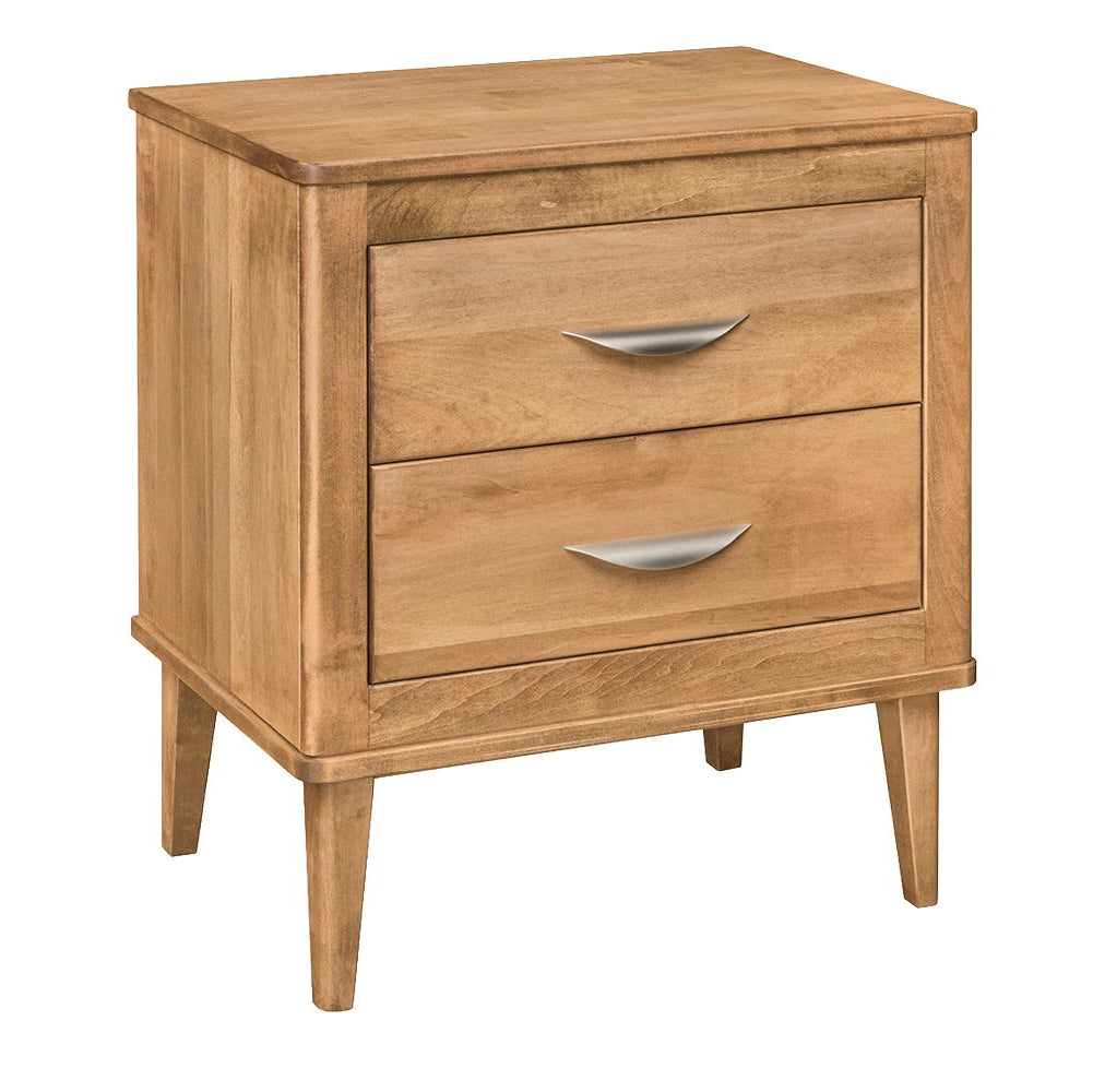 Amish Florence Mid-Century Modern 2-Drawer Nightstand - Solid Brown Maple - Amish Made Mid-Century Modern Nigthstand