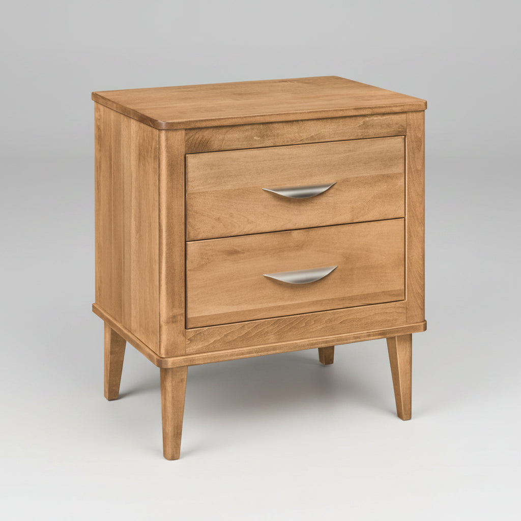 Amish Florence Mid-Century Modern 2-Drawer Nightstand - Solid Brown Maple - Amish Made Mid-Century Modern Nigthstand