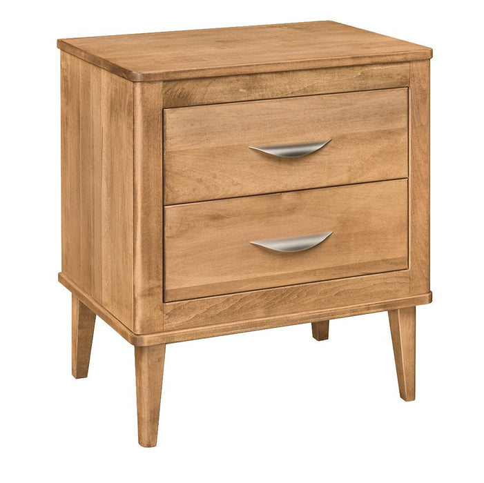 Amish Florence Mid-Century Modern 2-Drawer Nightstand - Solid Brown Maple - Amish Made Mid-Century Modern Nigthstand