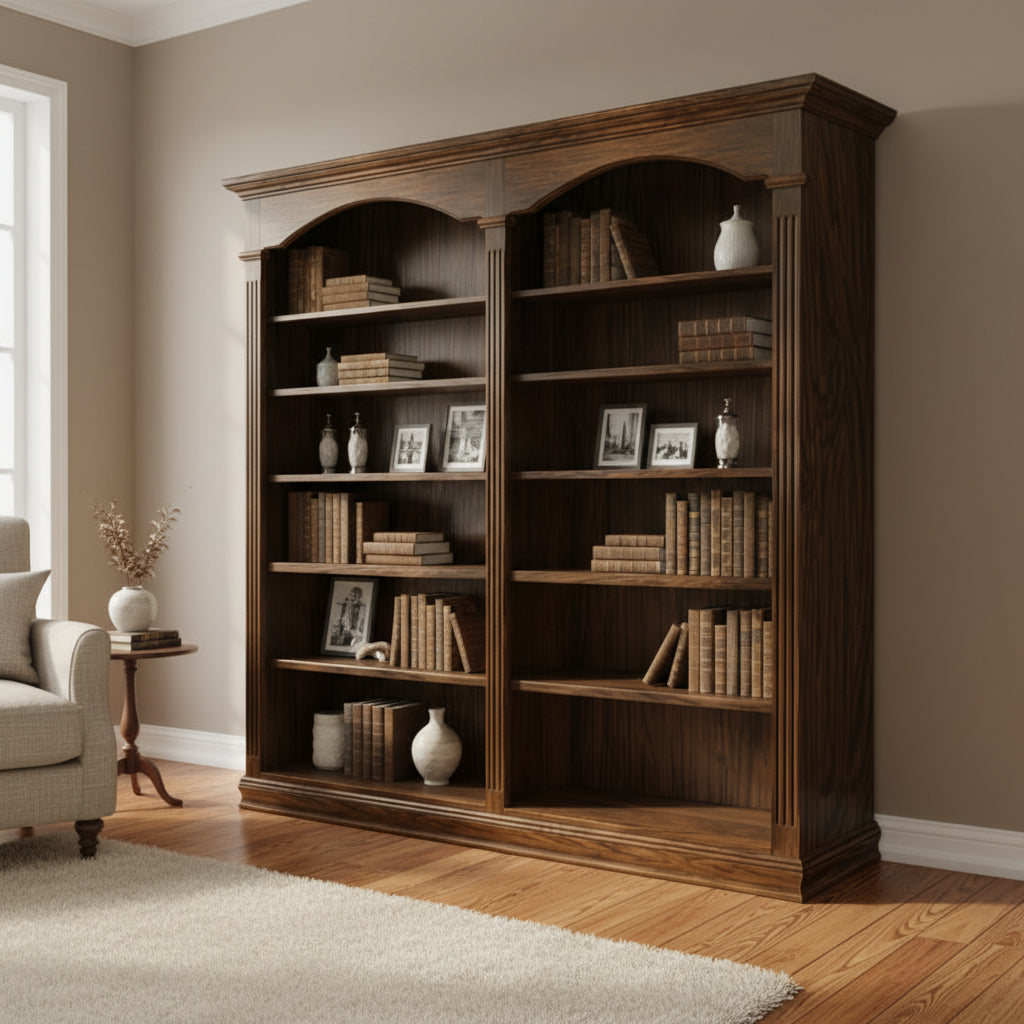 Amish Fluted Arched Double Bookcase Cathedral Traditional Style