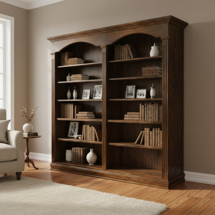 Amish Fluted Arched Double Bookcase Cathedral Traditional Style