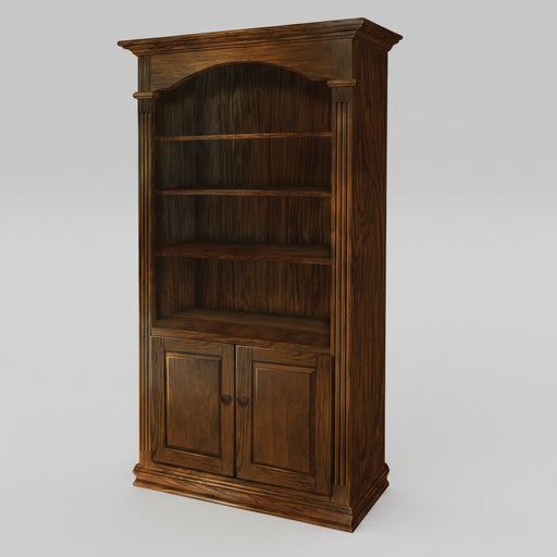 Amish Fluted_Bookcase_w_Doors Traditional Style in Boston Stain on Brown Maple Wood