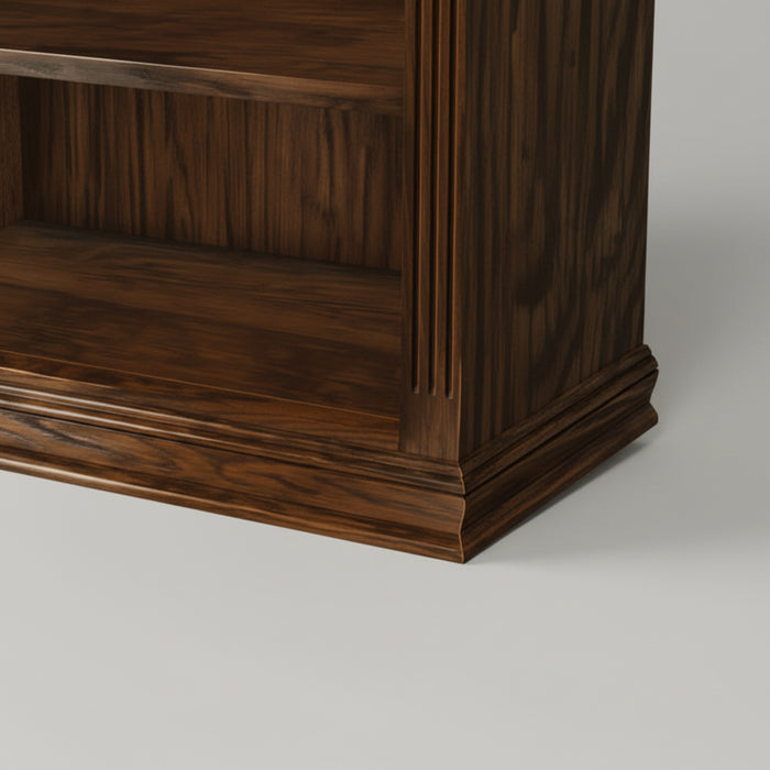 Wooden bookshelf with arched shelves on a white background