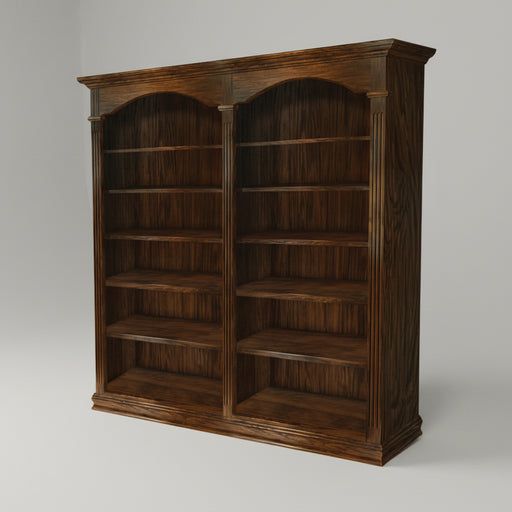 Amish Fluted Double Arch Bookcase Unit Traditional Style in Boston Stain on Brown Maple