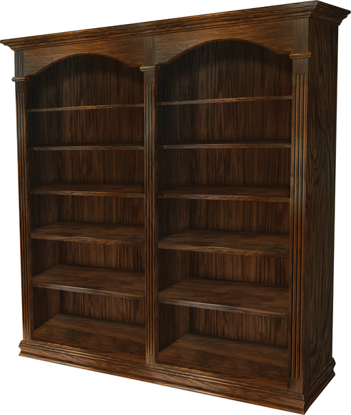 Amish Fluted Double Arch Bookcase Unit Traditional Style in Boston Stain on Brown Maple