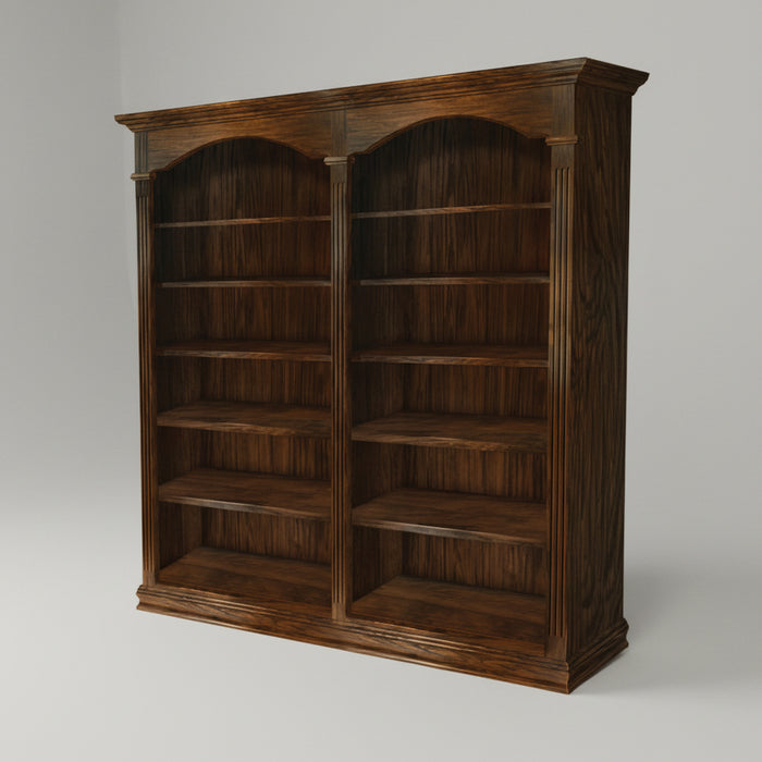 Amish Fluted Double Arch Bookcase Unit Traditional Style in Boston Stain on Brown Maple