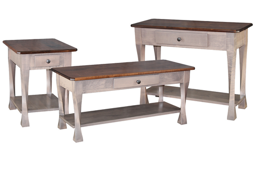 Amish Franklin Living Room Tables - Amish Contemporary Twisted Leg Living Room Tables - Solid Maple 2-Tone Living Room Tables - Ashery Woodworking