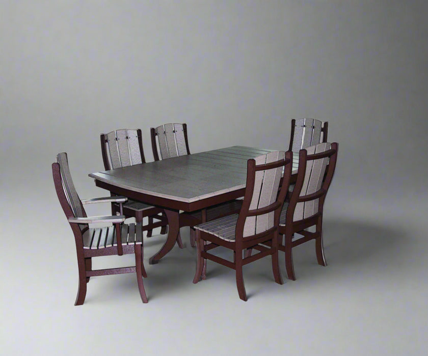 Amish Galvaston-Dining-Set-Brown in weatherwood on tutor brown outdoor poly furniture