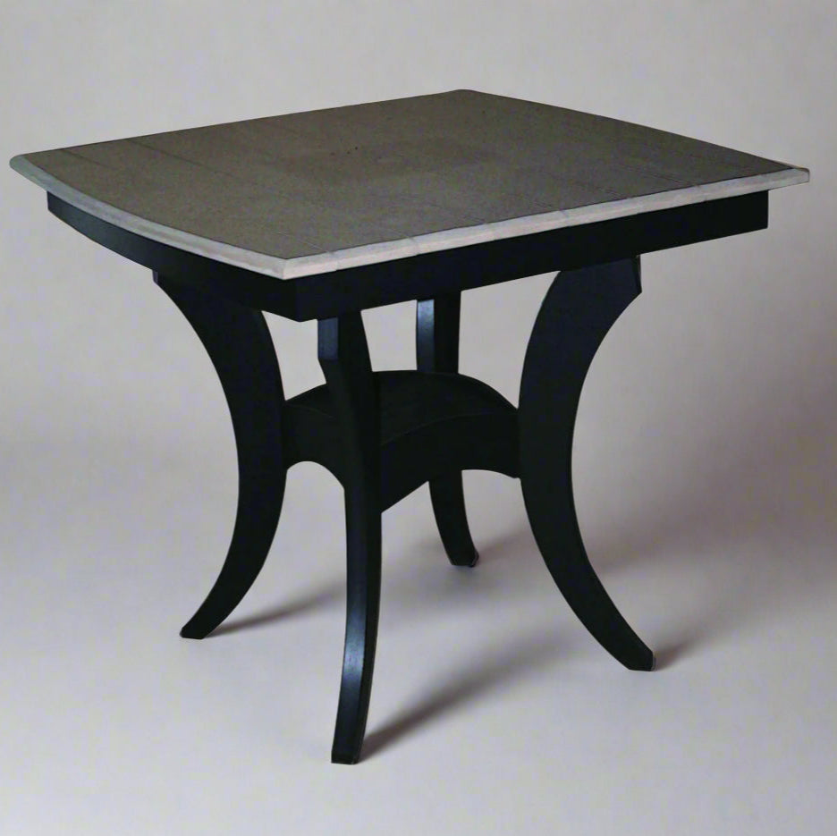 Amish Galvaston-Pub-Table Weatherwood on black durable outdoor furniture