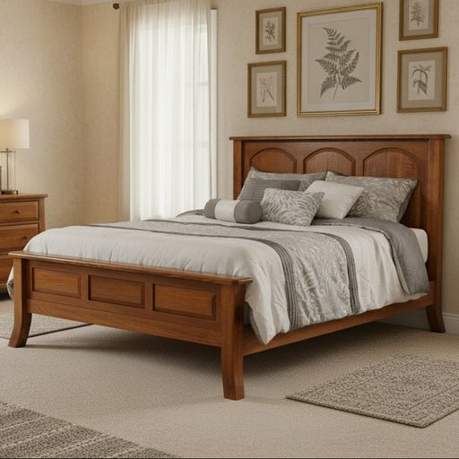 Amish Galveston Bed - Queen Size - Quarter Sawn White Oak - Michaels Cherry Stain