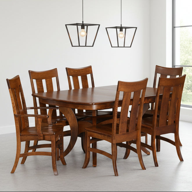 Amish Galveston Dining Set - QSWO OCS-113 Michaels Cherry Stain - 42" x 60" Dining Set - Set Photo