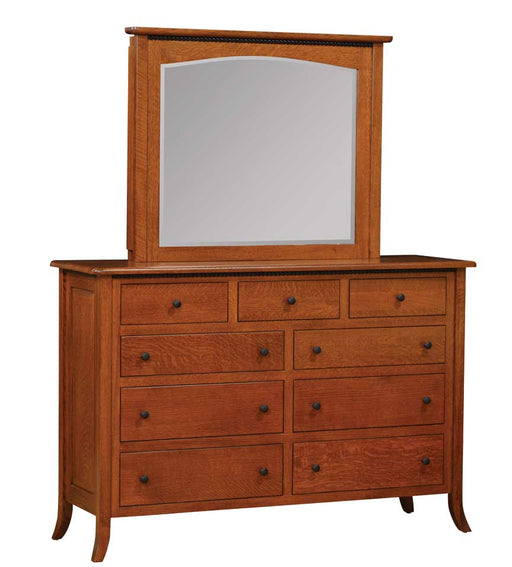 Amish Galveston Dresser With Jewelry Mirror - Quarter Sawn White Oak - Michaels Cherry Stain