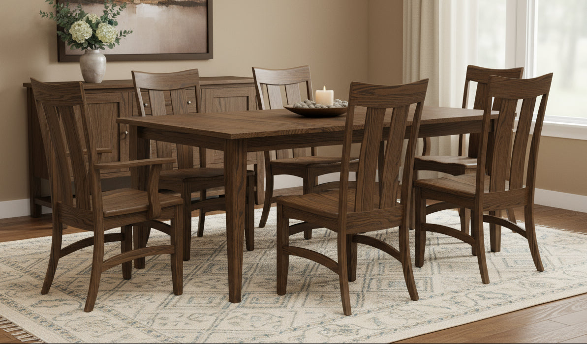 Amish Galveston Shaker Leg Dining Set - Shaker Leg Table - Galveston Shaker Chairs - Solid Oak Wood - Cocoa Stain