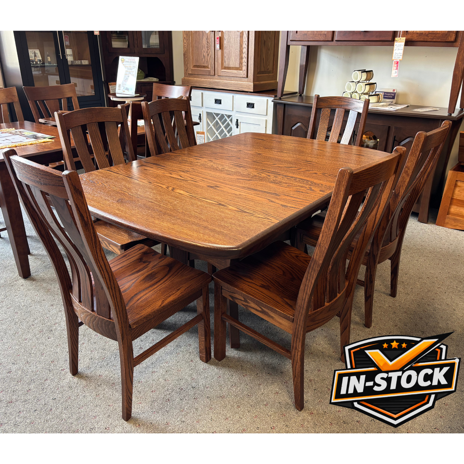 Amish Galveston Trestle Dining Set - Oak - OCS-117 Asbury - In-Stock