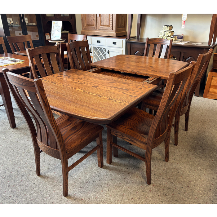 Amish Galveston Trestle Dining Set - Oak - OCS-117 Asbury - In-Stock