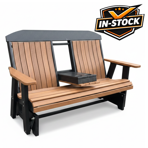Amish Gateway Bentback 5' Glider With Center Console - Amish Made Lumbar Support 5' Glider Bench - Tangent Poly