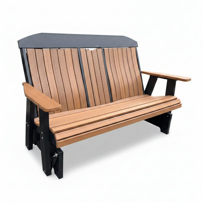 Amish Gateway Bentback 5' Glider With Center Console - Amish Made Lumbar Support 5' Glider Bench - Tangent Poly