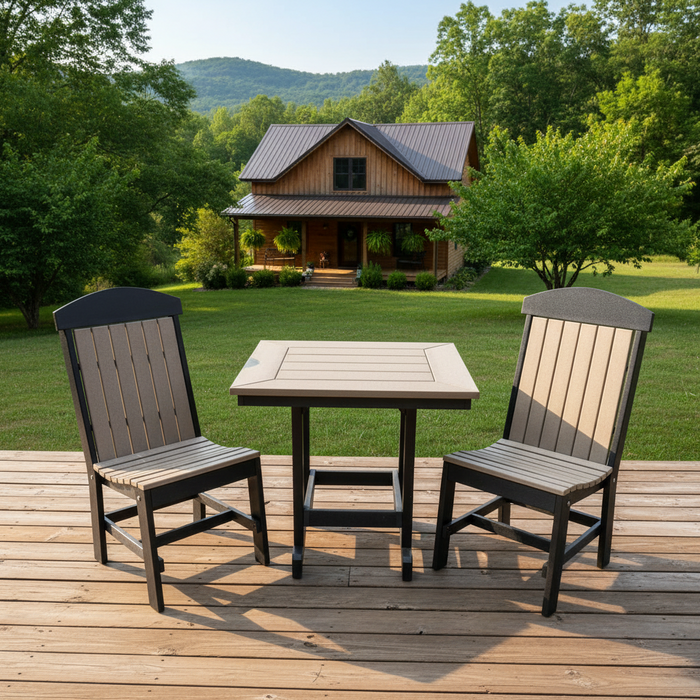 Amish Gateway Dining Set -In Stock
Made With HDPE Weather Resistant, Eco-Friendly Material
Rust Proof Stainless Steel Hardware
Maintenance Free!
Choose From 20+ Colors &amp; Color Combinations
Weatherwood on Black
