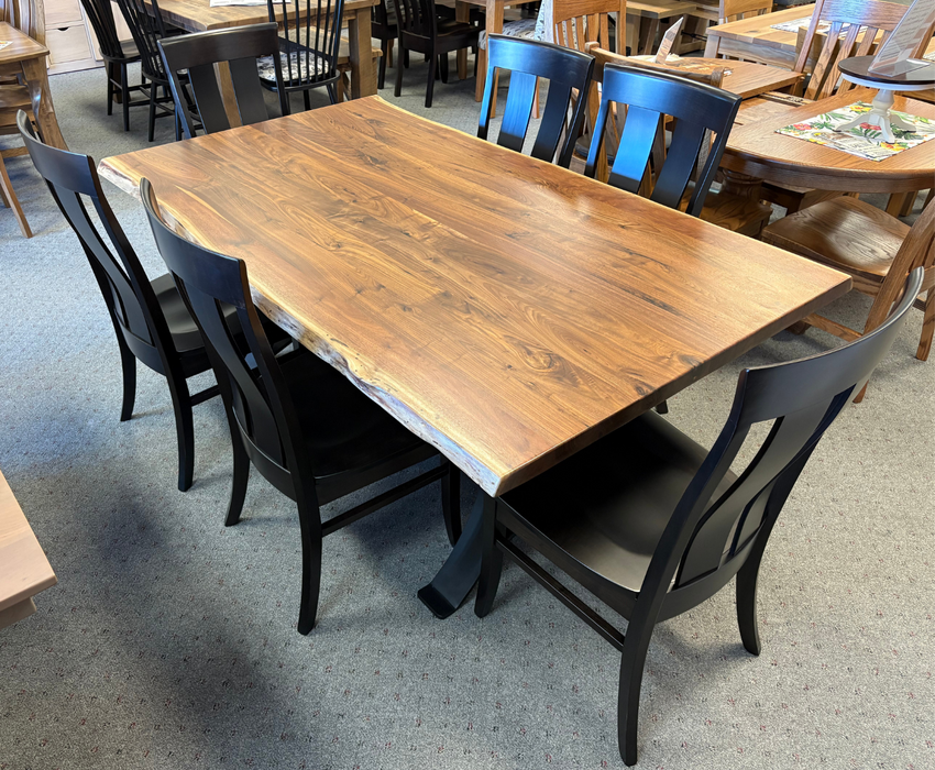 Amish Golden Gate Live Edge Table w/ Avalon Side Chairs Dining Set - In-Stock
-Top Thickness:1"
-Top Shape: Rectangle
-Edge Style: Live Edge