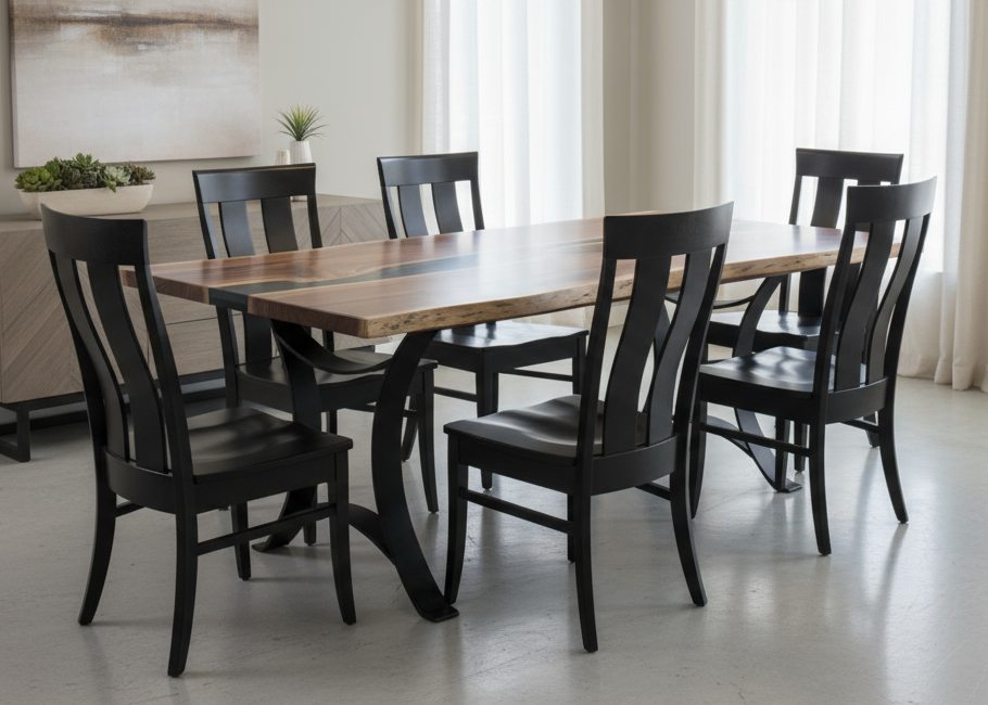 Amish Golden Gate Epoxy River Live Edge Dining Set