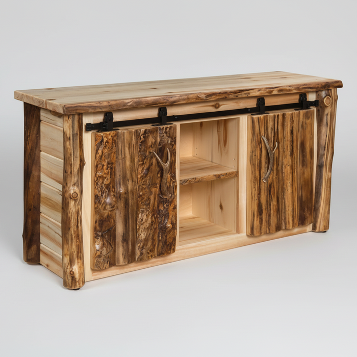 Amish Grand Canyon Sliding Barn Door Entertainment Center Tv Stand Aspen Log Quick Ship Quad M Rustics