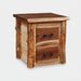 Amish Grand Teton 2 Drawer Nightstand Aspen Log with Walnut Live Edge Log Cabin Nightstand