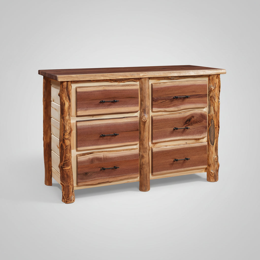Amish Grand Teton Aspen Log Walnut Live Edge Dresser Log Cabin Modern Farmhouse Dresser