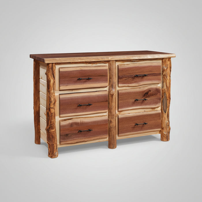 Amish Grand Teton Aspen Log Walnut Live Edge Dresser Log Cabin Modern Farmhouse Dresser