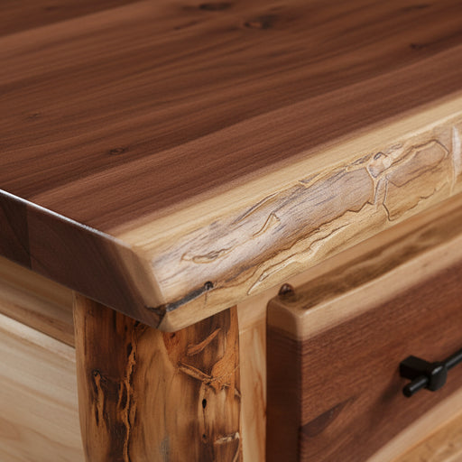 Amish Grand Teton Live Edge Top Aspen Log Walnut Accent Bedroom Close Up