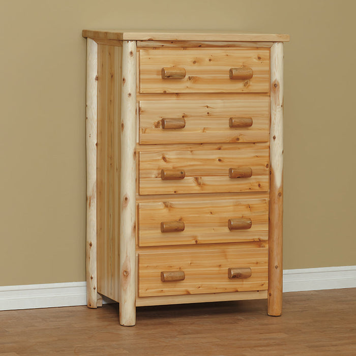 Amish Great Lake White Cedar Log Chest of Drawers - German Peeled White Cedar Log - Chest Only Photo