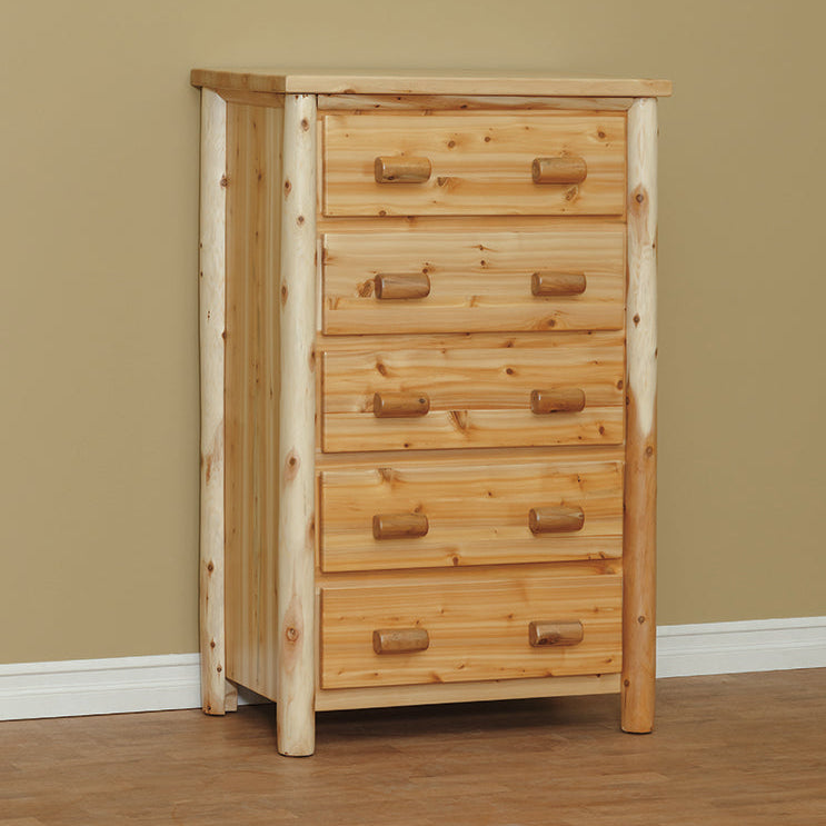 Amish Great Lake White Cedar Log Chest of Drawers - German Peeled White Cedar Log - Chest Only Photo