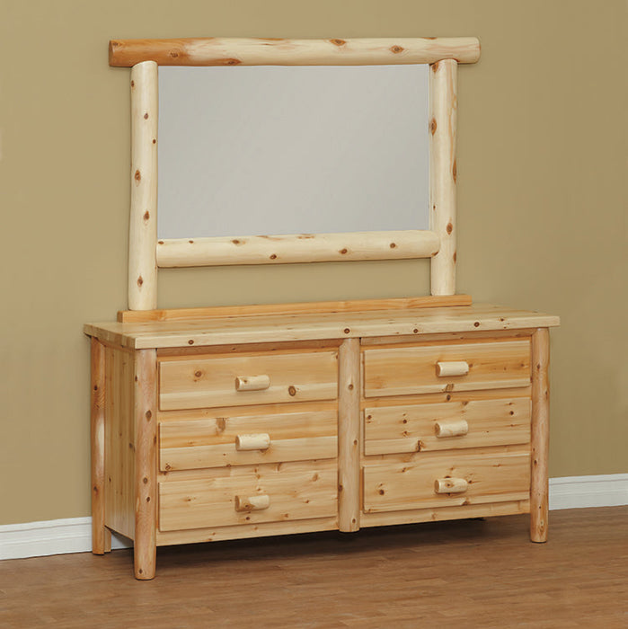Amish Great Lake White Cedar Log Dresser & Mirror - German Peeled White Cedar Log - Dresser