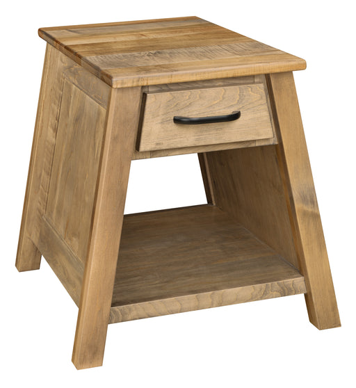 Amish Hamilton End Table
Open Shelf: 11.5" Wide x 22" Deep x 10.75" High
1" Thick Top: 18' Wide x 24" Deep
Solid Wood Construction
Soft Close Drawers