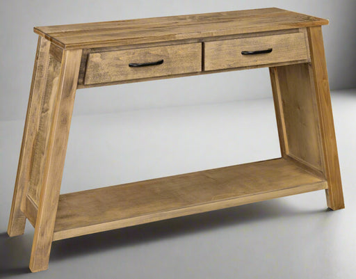 Amish Hamilton Sofa Table
1" Thick Top: 50" Wide x 16" Deep
Open Shelf: 43" Wide x 14" Deep x 19.25" High
Solid Wood Construction
Soft Close Drawers