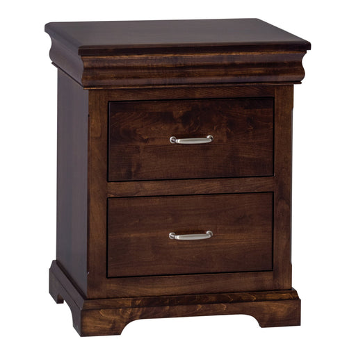 Amish Hampton 2-Drawer Nightstand Hidden Jewelry Drawers In Case Goods Detail - J&M Woodworking - Classic Traditional Amish Bedroom - Brown Maple OCS-228 Rich Tobacco